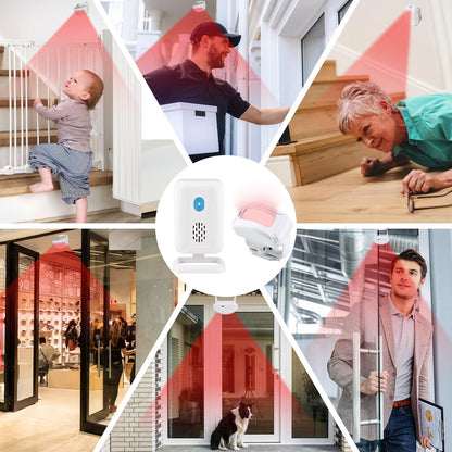 GREENCYCLE Door Sensor Chime, Motion Detector Alarm, Commercial Door Bells for Business Entry, Home Security Alert (918 Feet, 36 Tunes, 4 Volume Levels, LED Indicators), 2Receiver1Infrared Transmitter