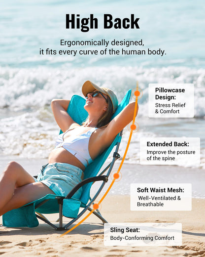 KingCamp Low Beach Chairs 2 Pack, Folding Portable Chair for Adults lightweight Extra Wide Ergonomic High Back Seat 300lbs Heavy Duty Oversized Gear with Carry Bag for Outdoor Lawn Camping Picnic