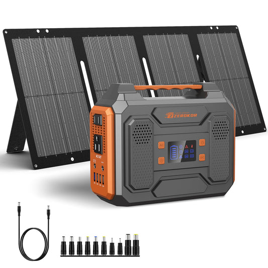 Portable Solar Generator, 300W Portable Power Station with Foldable 60W Solar Panel, 110V Pure Sine Wave 280Wh Lithium Battery Pack with USB DC AC Outlet for Home Use RV Van Outdoor Camping-Orange