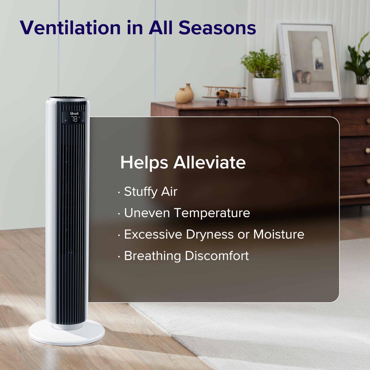 LEVOIT Tower Fan for Bedroom, Standing Fan with 28dB Quiet for Sleep, Remoter, 12H Timer, 25ft/s Velocity, 5 Speeds, 4 Modes, 90° Oscillation for Home, Office, Indoor, Bladeless 36 inch, White