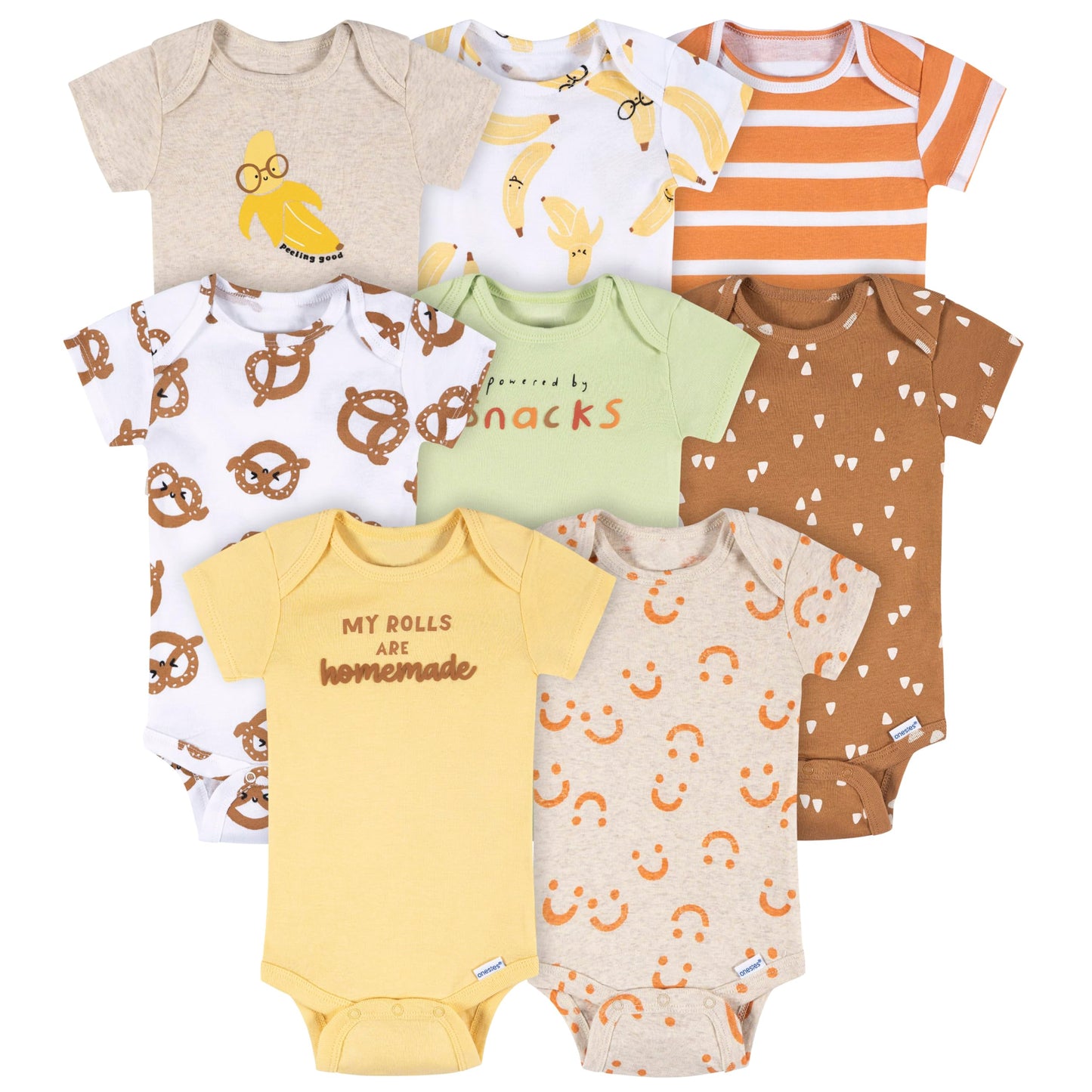 Onesies Brand unisex-baby 8-pack Short Sleeve Mix & Match Bodysuits, Peeling Good, Newborn