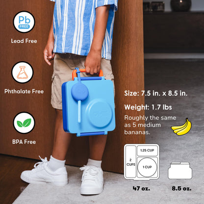 OmieBox Bento Box for Kids - Insulated Bento Lunch Box with Leak Proof Vacuum Insulated Food Jar - 3 Compartments, Two Temperature Zones (Blue Sky)