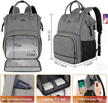 MATEIN Lunch Backpack, 15.6 Inch Insulated Cooler Bag with USB Port for Women Men, Water-Resistant Leak Proof Laptop Backpack Lunch Box Bag for Nurse Teacher Work Office Commute Travel Picnic, Grey