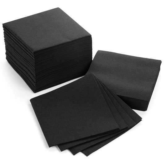 AH AMERICAN HOMESTEAD Cocktail Napkins-Disposable Beverage/Bar Napkins-Black Linen-Like Square Napkins-Eco-Friendly & Compostable-Everyday Use, Party or Wedding 4.75inch x 4.75inch (100 Count, Black)