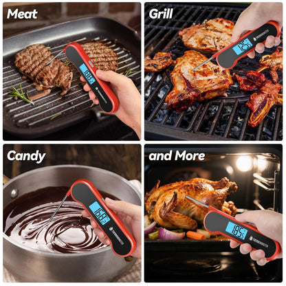 0.5 Sec Instant Read Meat Thermometer Digital with ±0.5℉ Precision, 100% Waterproof Auto Flip Bright LCD Screen, Motion Sensing Food Thermometer for Cooking Kitchen Oven Grill Candy BBQ, Red