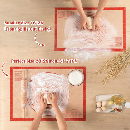 Non-slip Silicone Pastry Mat Extra Large with Measurements 28''By 20'' for Silicone Baking Mat, Counter, Dough Rolling, Oven Liner,Fondant/Pie Crust By Folksy Super Kitchen Red