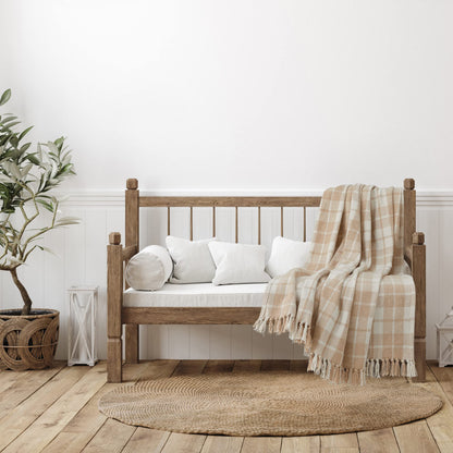 Americanflat 50x60 Throw Blanket - Soft and Breathable Cotton Throw Blanket for Couch, Bed, Chair - Decorative Blankets Perfect for Home, Office, or Outdoor Use - Ecru Camel Plaid Design