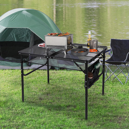 RedSwing Folding Grill Table,Aluminum Portable Grill Stand Table for Outdoor Camping Picnic BBQ Lightweight, Adjustable Height, 36''x24''x16/28'', Black