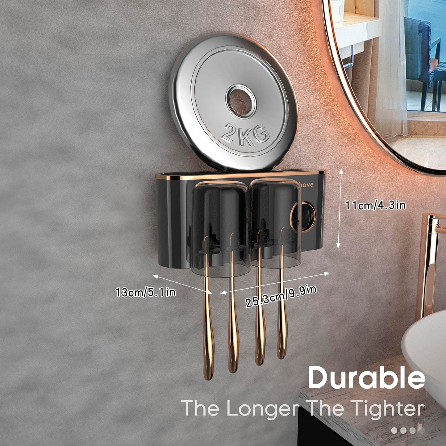 iHave Toothbrush Holders Bathroom Accessories with Toothpaste Dispenser, 2 Cups Toothbrush Holder Wall Mounted Bathroom Decor