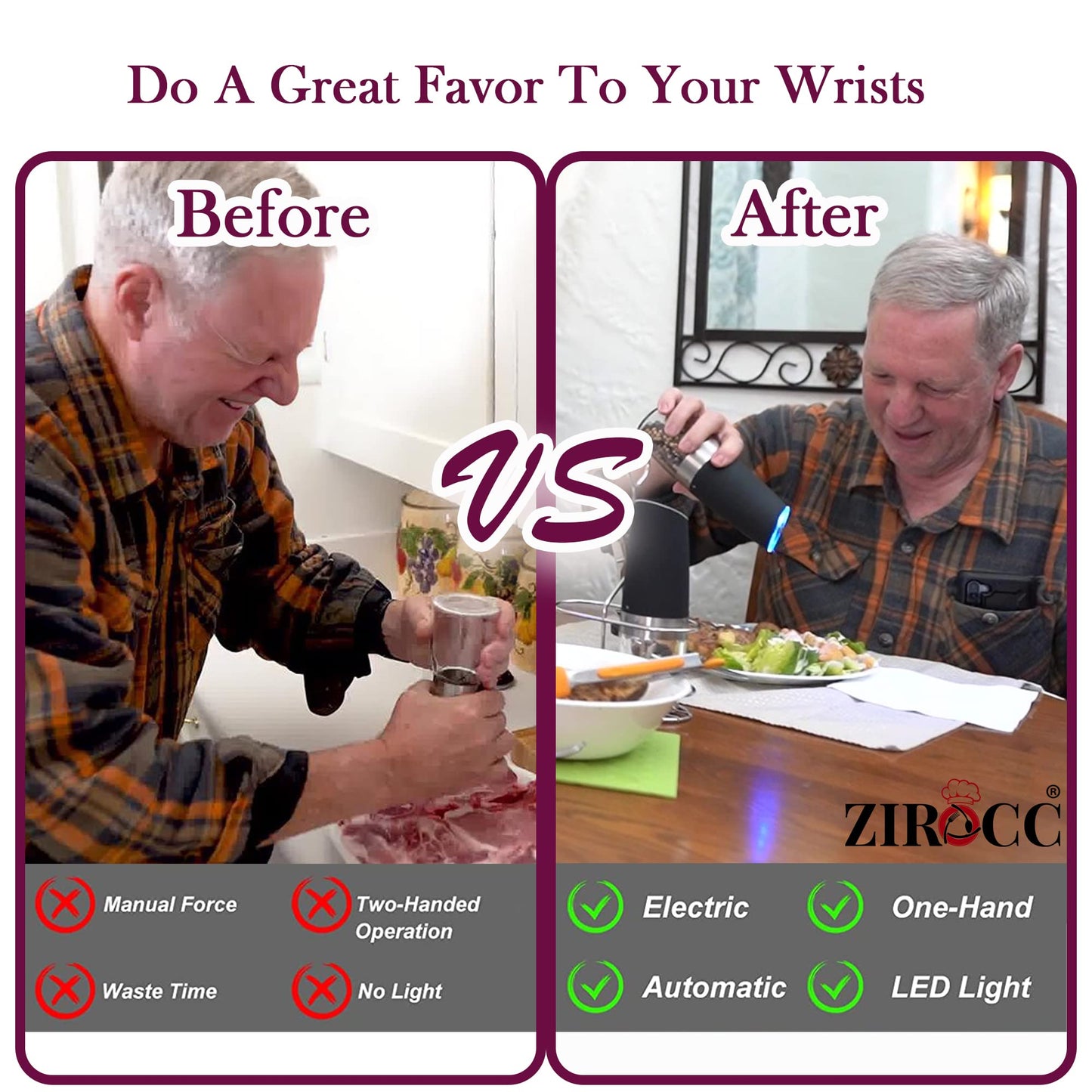 (2 Pack) Gravity Electric Salt and Pepper Grinder Set Battery Operated One Hand Automatic Operation, Adjustable Coarseness Mill Grinders Shakers LED Light, Kitchen Gadgets Gifts-Black