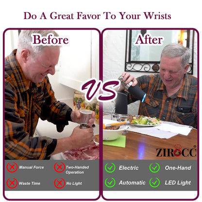 (2 Pack) Gravity Electric Salt and Pepper Grinder Set Battery Operated One Hand Automatic Operation, Adjustable Coarseness Mill Grinders Shakers LED Light, Kitchen Gadgets Gifts-Black