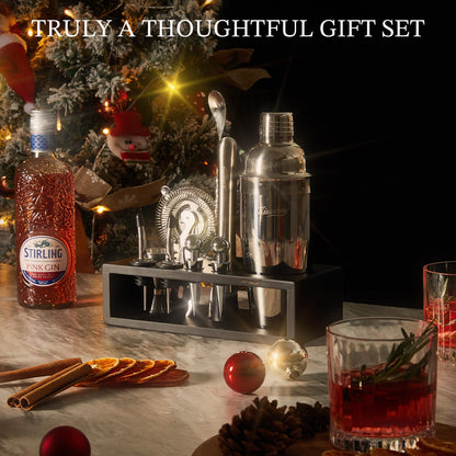 KITESSENSU 12-Piece Cocktail Shaker Set with Stand | Mixology Bartender Kit Bar Set with Essential Bar Accessories for Home Bar: Martini Shaker, Jigger, Muddler, Bar Spoon | Drink Mixer Cocktail Kit