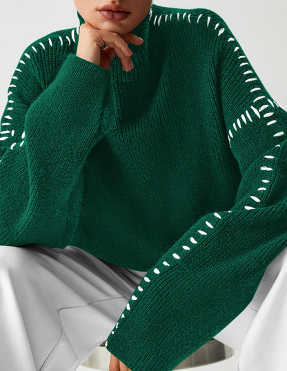 PRETTYGARDEN Women's Chunky Knit Sweaters 2025 Fall Long Sleeve Mock Neck Oversized Pullover Tops Winter Fashion Clothes (Dark Green,Medium)