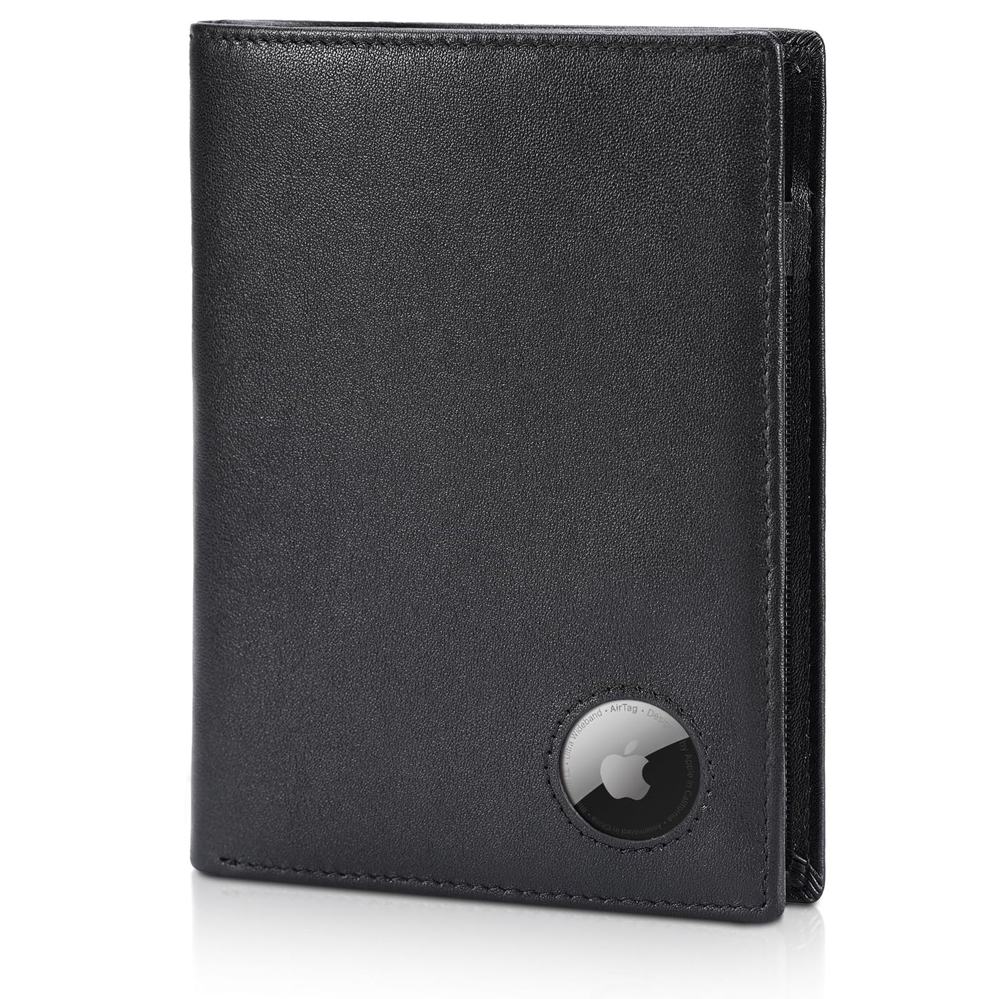 Polare Luxury RFID Blocking Leather Passport Holder Travel Wallet For Men and Women (Black with AirTag Slot)