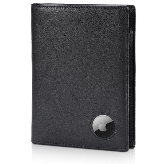 Polare Luxury RFID Blocking Leather Passport Holder Travel Wallet For Men and Women (Black with AirTag Slot)
