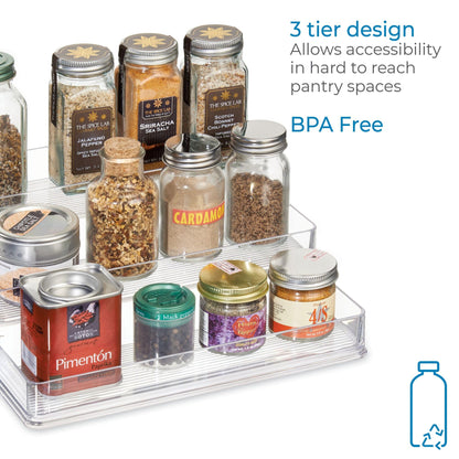 iDesign 3-Tier Spice Rack Organizer for Cabinets, Pantry or Countertop - Clear - Made in USA