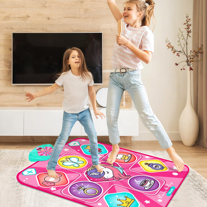 Kusntin Unicorn Dance Mat, Dance Mixer Rhythm Step Play Mat, Pink Dance Pad with LED Lights, Adjustable Volume, Built-in Music, 5 Game Modes, Xmas B-Day Gifts for 3-12 Years Old Girls Toys