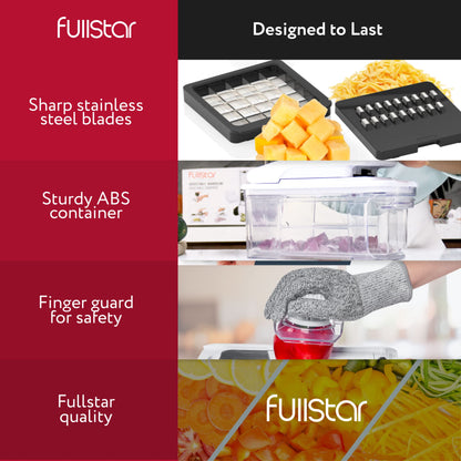 Fullstar All-in-1 Vegetable Chopper and Mandoline Slicer for Kitchen - Cheese Grater, French Fry Cutter, Cheese Slicer - Bonus Handheld Spiralizer Included (6 in 1, Black/White)