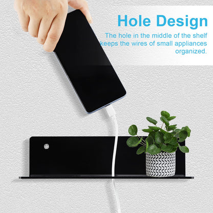 luium 9 Inch Acrylic Floating Shelf No Drill Adhesive Wall Shelf Set of 2 for Funko Pop Storage, Floating Shelves Damage-Free Expand Wall Space for Living Room, Bathroom, Gaming Room, Office - Black