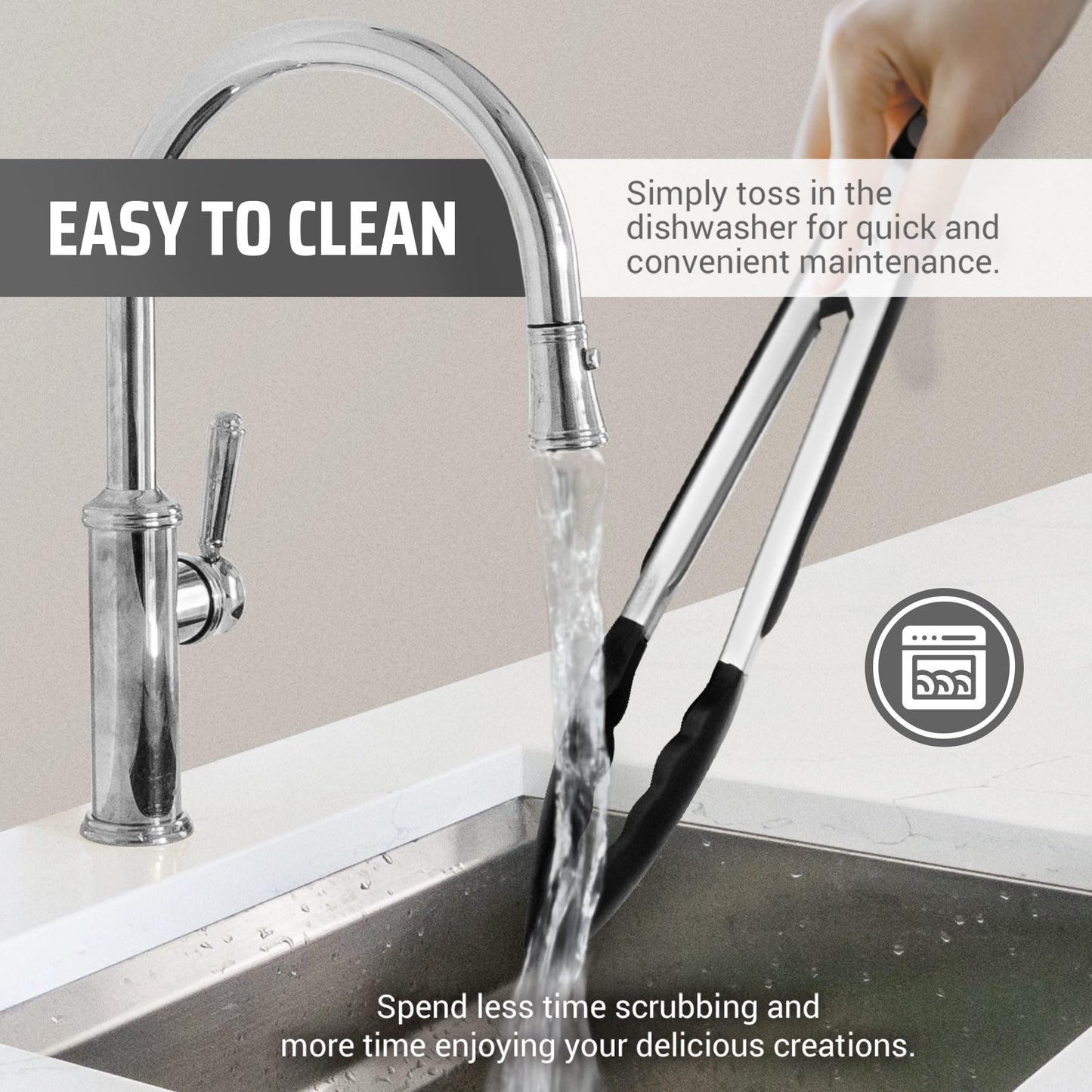 Kaluns Kitchen Tongs for Cooking Grilling Set of 4, BBQ Grill Tongs With Silicone Tip Stainless Steel Heat Resistant, Non-stick Pull Lock, Incl 7, 9, 12 Inch Tong Plus a Silicone Spatula