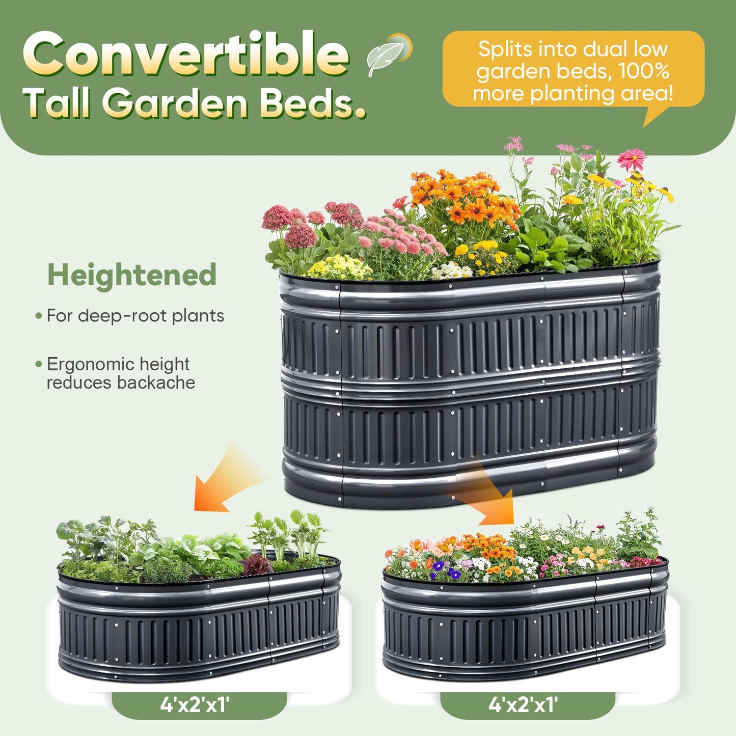 KING BIRD Raised Garden Bed Kit 2025 Upgraded Modular DIY Galvanized Planter Garden Box Outdoor for Gardening, Vegetables, Flowers, Elegant Roman Column Design, 47x24x24 in, Dark Grey