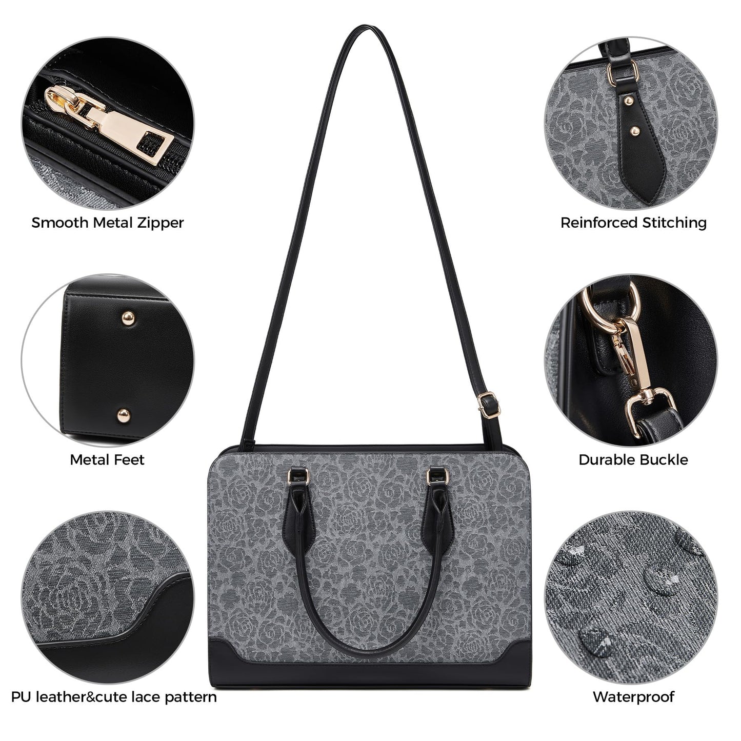 Laptop Bag for Women 15.6 Inch Work Tote Bag for Women,Leather Computer Bags Waterproof Tote Professional Briefcase,Large Capacity Business Office Bag for Work