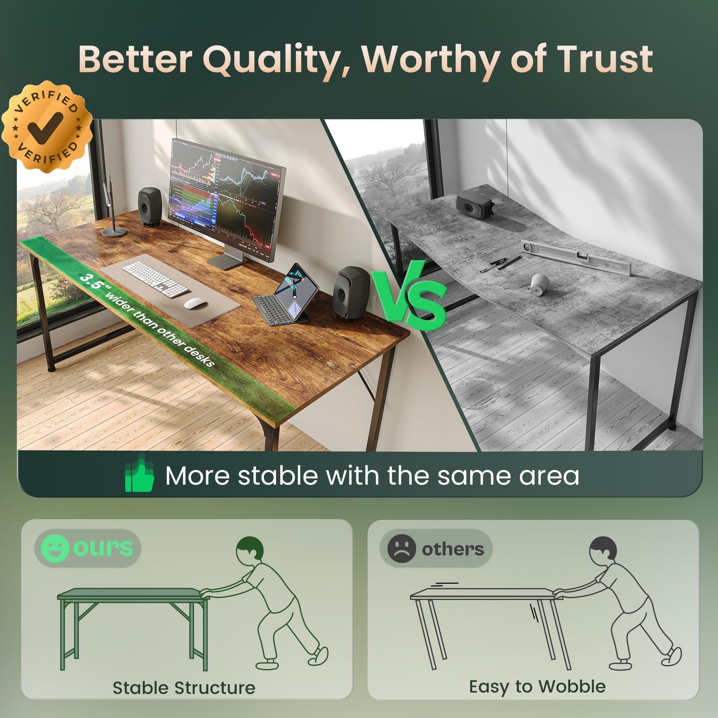 Huuger Computer Desk, 55 Inch Home Office Desk, Gaming Writing Work from Home Study Desk, Large Legroom, Sturdy Metal Frame, Modern Simple, Rustic Brown