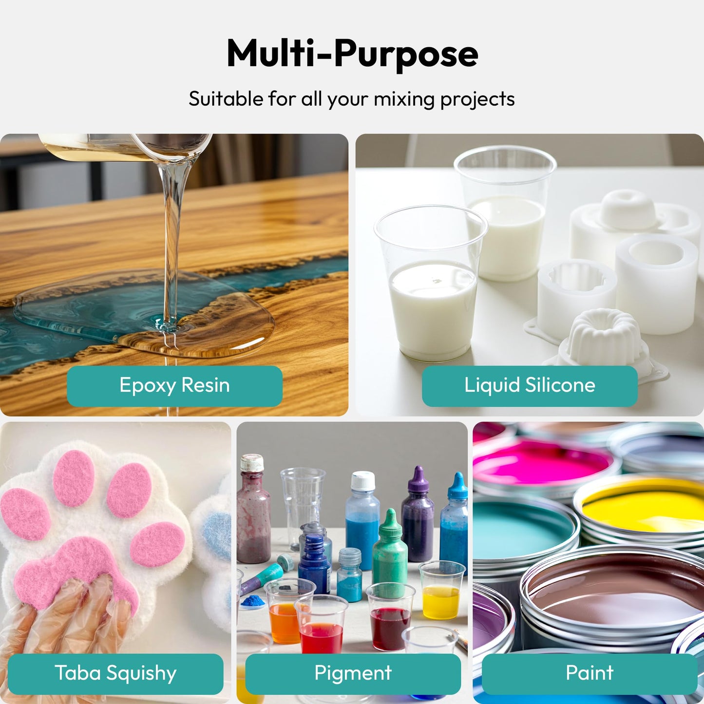 Resiners Dual-Head Resin Mixer with Spiral Silicone Paddles, Rechargeable Epoxy Mixer, Stepless Speed & Minimum Bubbles, Electric Stirrer for Resin,Silicone,Paint Mixing,Resin Tools,DIY Crafts