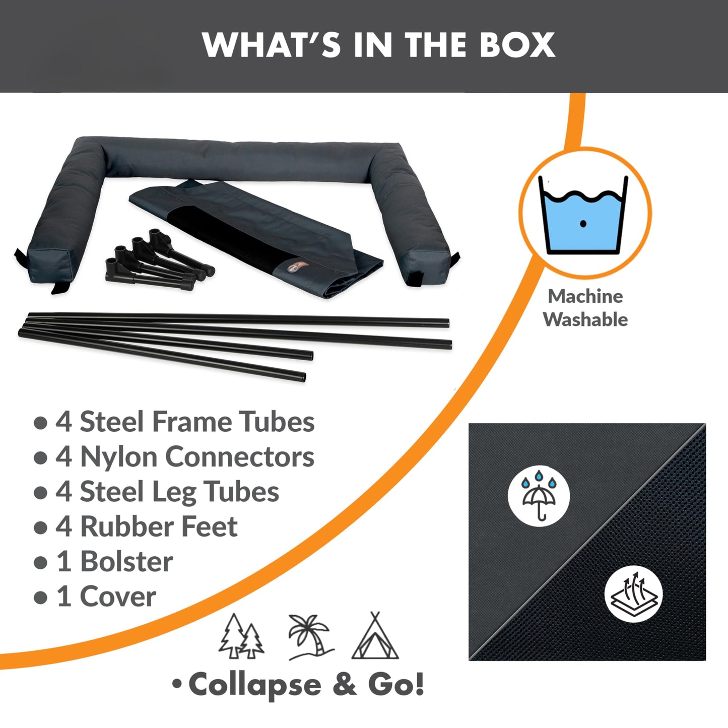 K&H Pet Products Bolster Dog Cot, Cooling Indoor Outdoor Elevated Cot Hammock Dog Bed with Removable Washable Bolsters, Washable Mesh Cover, Raised Metal Frame - Large 42 X 30in Charcoal