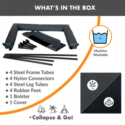 K&H Pet Products Bolster Dog Cot, Cooling Indoor Outdoor Elevated Cot Hammock Dog Bed with Removable Washable Bolsters, Washable Mesh Cover, Raised Metal Frame - Large 42 X 30in Charcoal