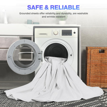 OneAmg Grounding Sheets Queen Size, Grounded Fitted Bed Sheet 10% Pure Silver Fiber + 90% Organic Cotton Bed Grounding Kit with grounding Cord for Improved Sleep & Wellness (White,Queen-80"x60"x15")