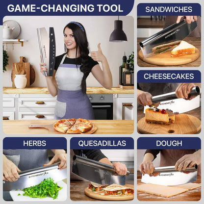 KitchenStar 16-Inch Pizza Cutter Rocker Blade - Sharp Stainless Steel Slicer Knife, Protective Cover, Dishwasher Safe, Large - Professional Pizza Oven Accessories