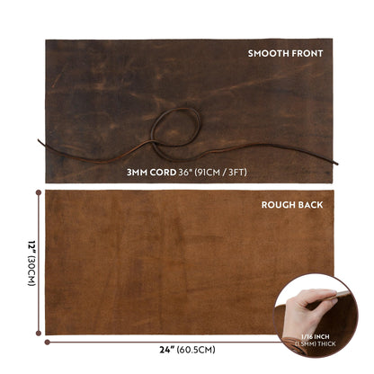 Moonster Genuine Leather Sheets for Crafts, Tooling Leather Sheet 12"x24" – Full Grain Buffalo Leather Fabric, Leather Crafting Kit, Veg Tan Leather for Leather Craft with 36" Cord – Soft Brown