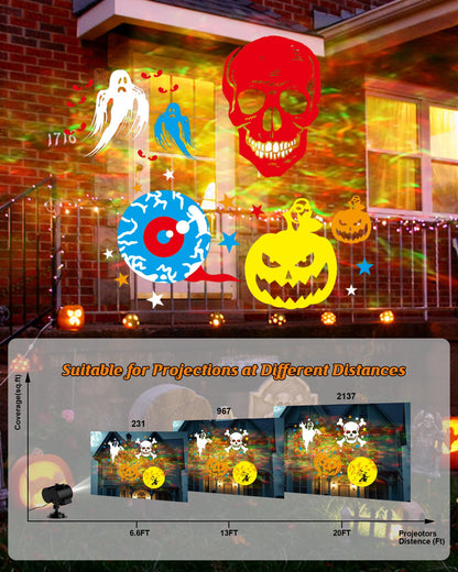 2025 Upgrade Halloween Christmas Projector Lights Outdoor, COOLWUFAN 2-in-1 Moving Patterns Landscape Lights, 30 HD Effects (3D Ocean Wave)Projection Light for Xmas Halloween Party Garden Decorations
