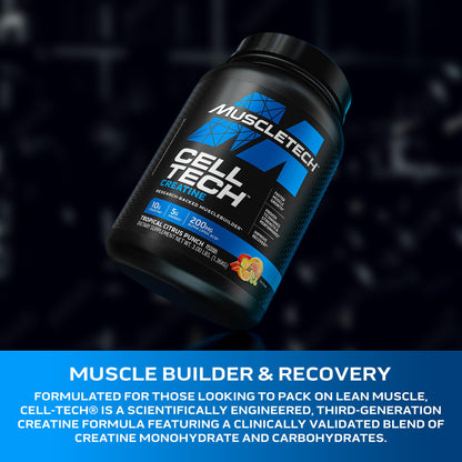 MuscleTech Creatine Monohydrate Powder - Cell-Tech Creatine Powder Post Workout Recovery Drink, Muscle Builder & Musclebuilding Supplement - Tropical Citrus Punch, 3 lbs (27 Serv) - Packaging May Vary