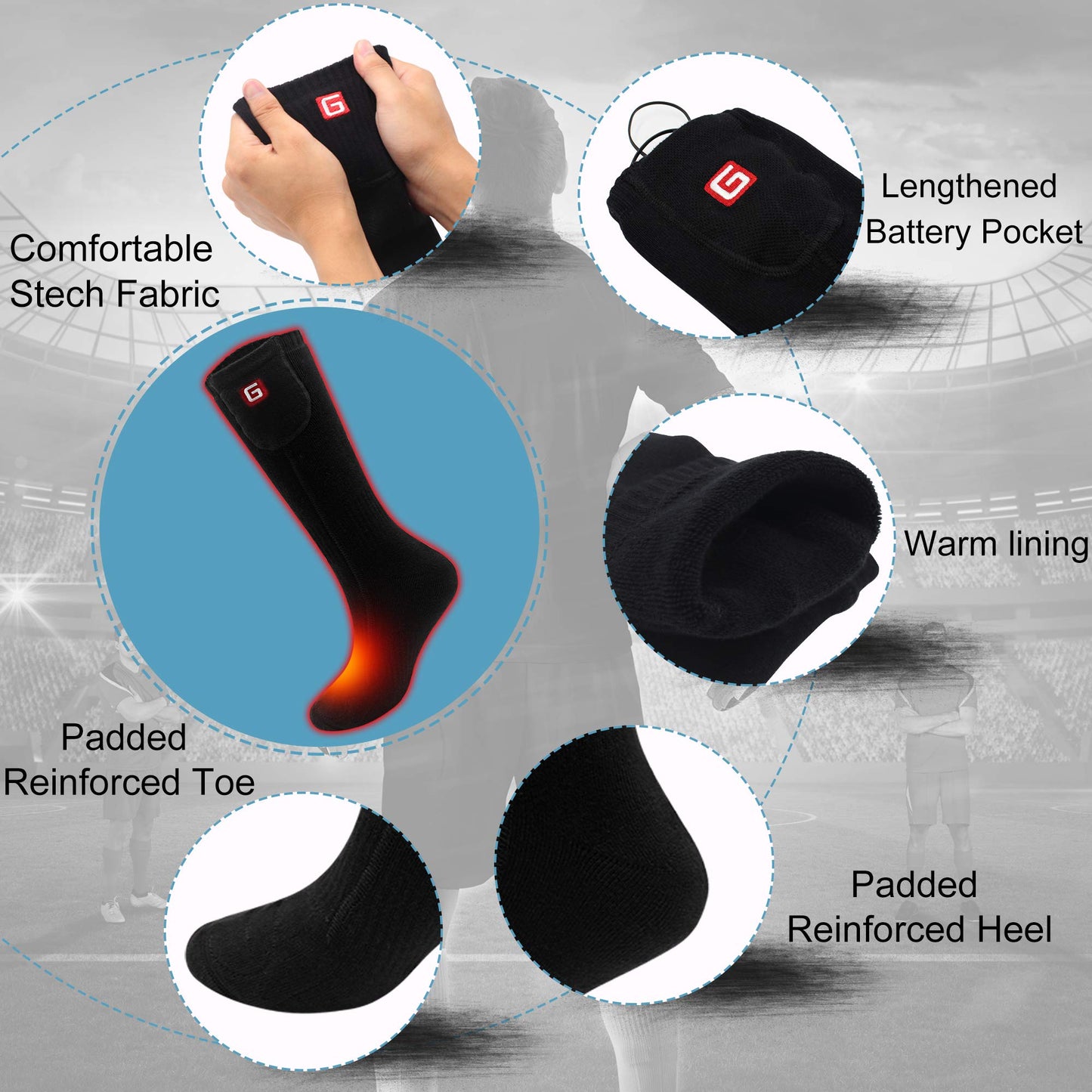 Rabbitroom Heated Socks for Men Rechargeable Electric Heated Socks for Men Women Washable Arthritis Heated Socks Winter Warm Thermal Heated Socks Foot Warmer for Sports Outdoor Skiing Hunting Camping