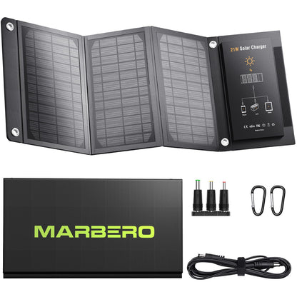 MARBERO 21W Portable Solar Panel Foldable Solar Panel Charger IP65 Waterproof Solar Panels 23% High Efficiency Fast Charger USB Ports & DC 18V Output for Camping Outdoor Travel Emergency Cloudy