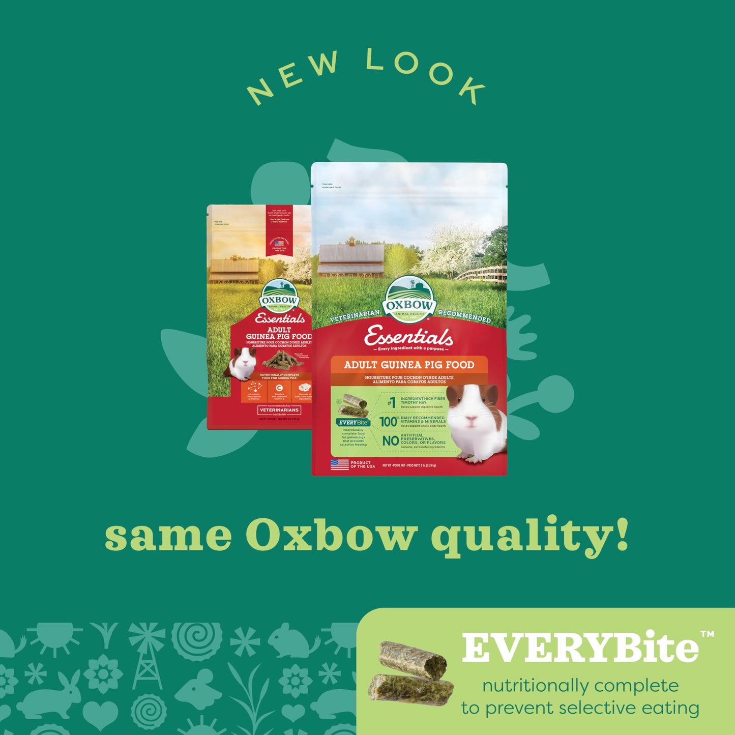 Oxbow Essentials Guinea Pig Food, Adult Guinea Pig, Made with Oxbow Timothy Hay, Pet Food Pellets with Vitamin C, Small Animal Pet Products, Made in USA, High Fiber, 5 lb. bag