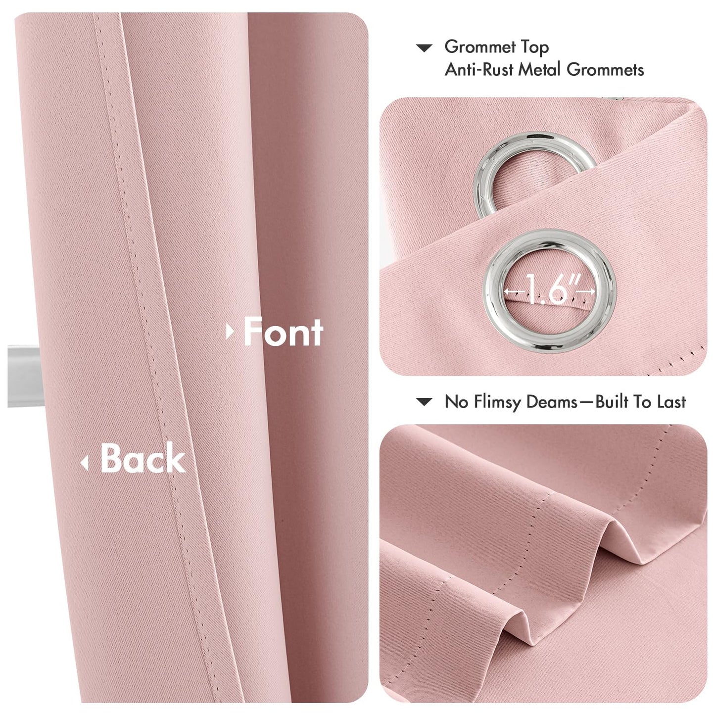 MIULEE Short Curtains for Windows - Baby Pink Blackout Half Window Curtains Thermal Insulated Privacy Drapes for Kitchen Bedroom Bathroom Grommet Top Small Basement Tiers W40 x L36 Inch 2 Panels