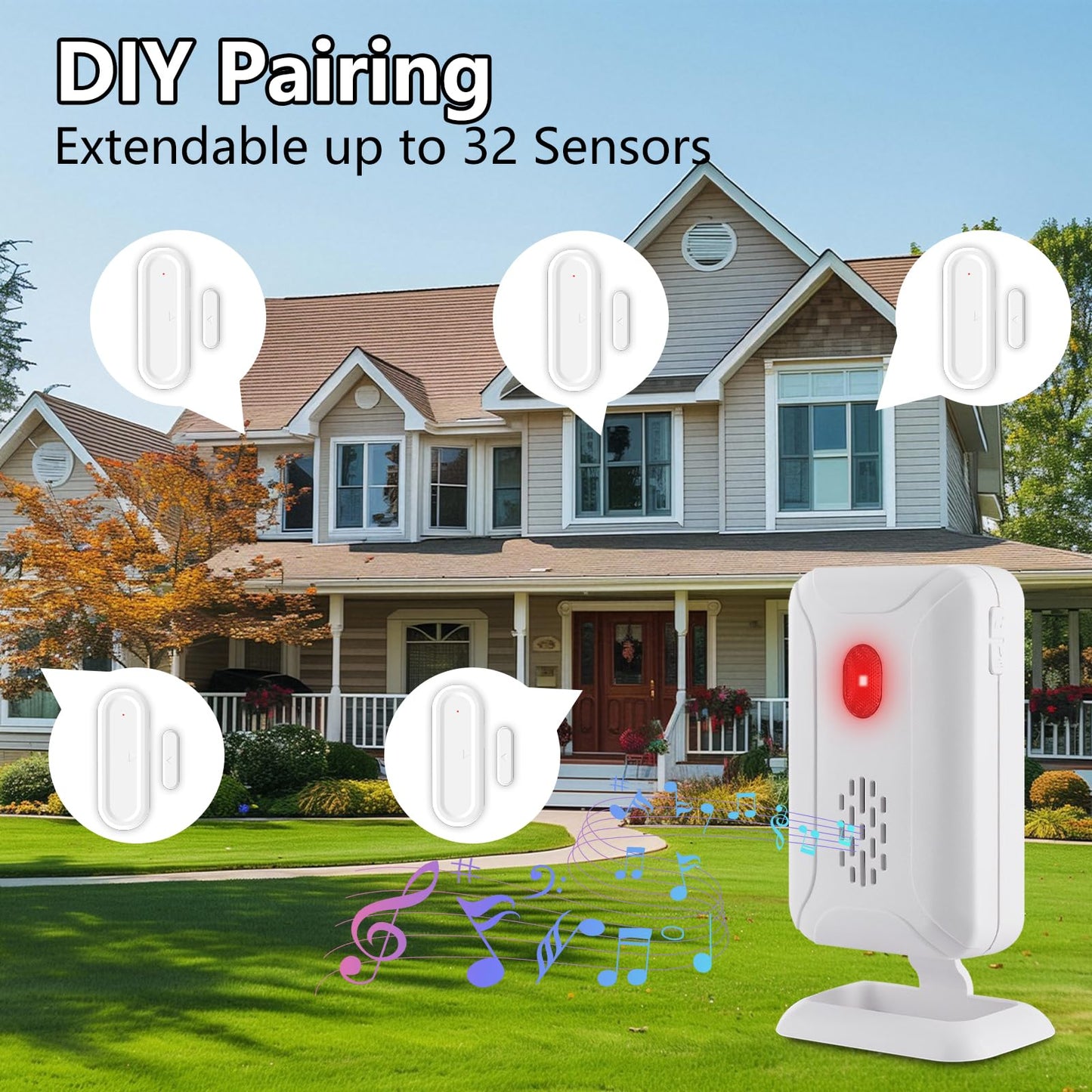 GREENCYCLE Door Chime, Wireless Door Open Chime, Door Open Contact Alarm Rechargeable, Door Sensor with Adjustable Volume, 600ft Range, 36 Chimes and Mute Mode LED Flashing, for Home/Office/Store