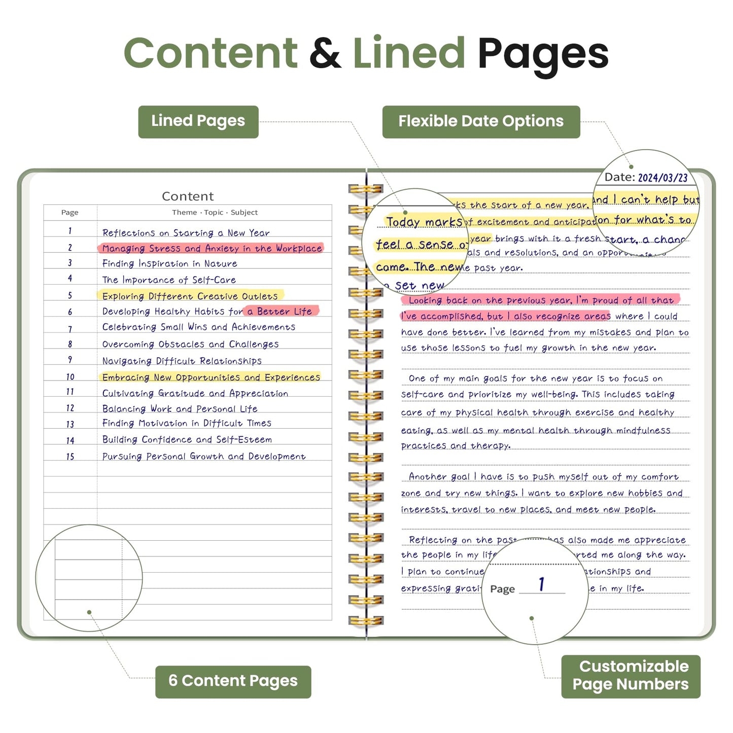 Lined Spiral Journal Notebook for Women & Men, 140 Pages, College Ruled Hardcover Notebook for Work & Note Taking, Journals for Writing, A5(6"x8") - Green