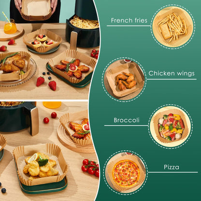 Air Fryer Paper Liners, 125Pcs Parchment Paper, Air Fryer Liners Disposable for Microwave, Non-Stick Air Fryer Liner Square Free of Bleach (8IN)