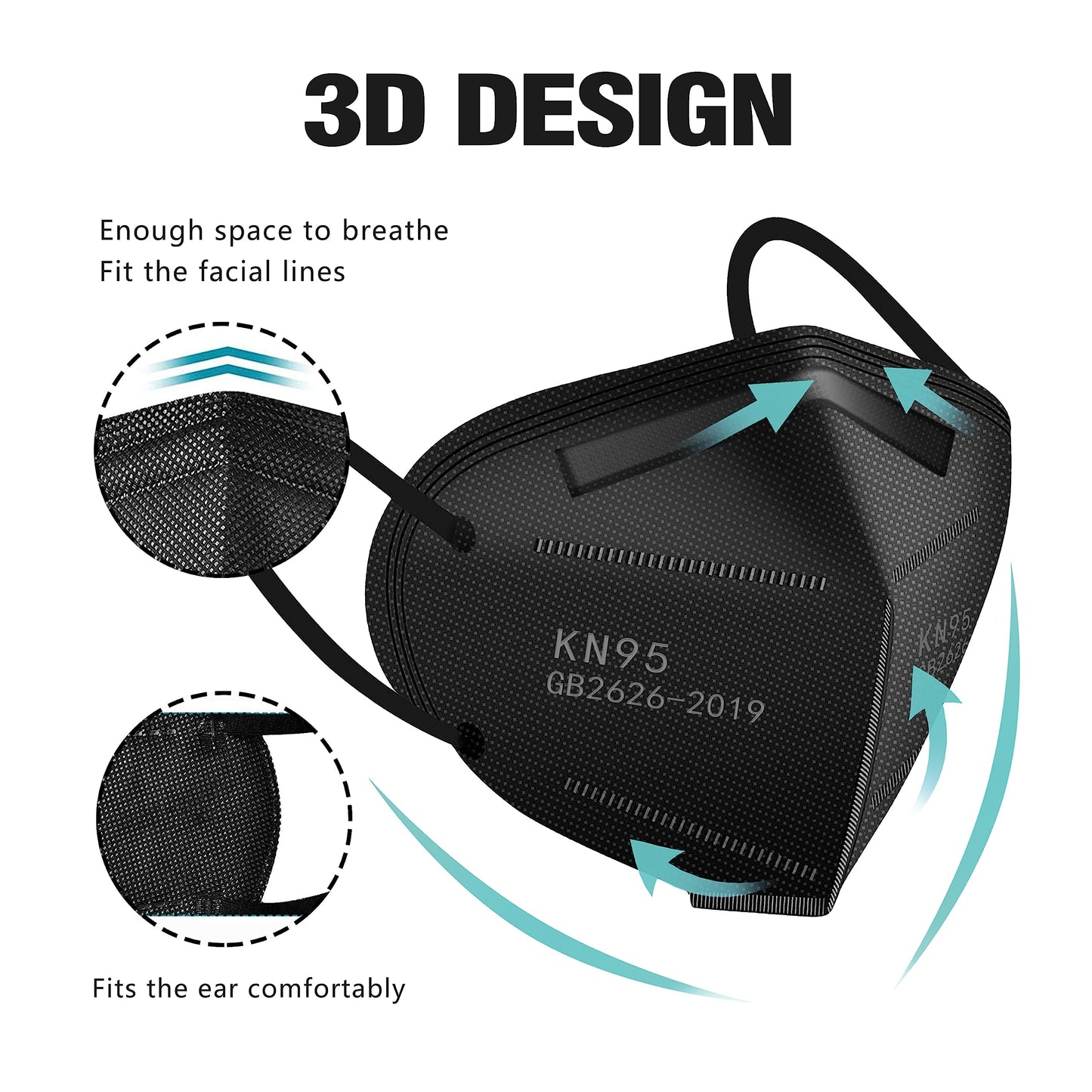 LEMENT KN95 Face Masks 100 Pack,5-Ply Breathable Cup Dust Disposable Masks For Adult,Teenager