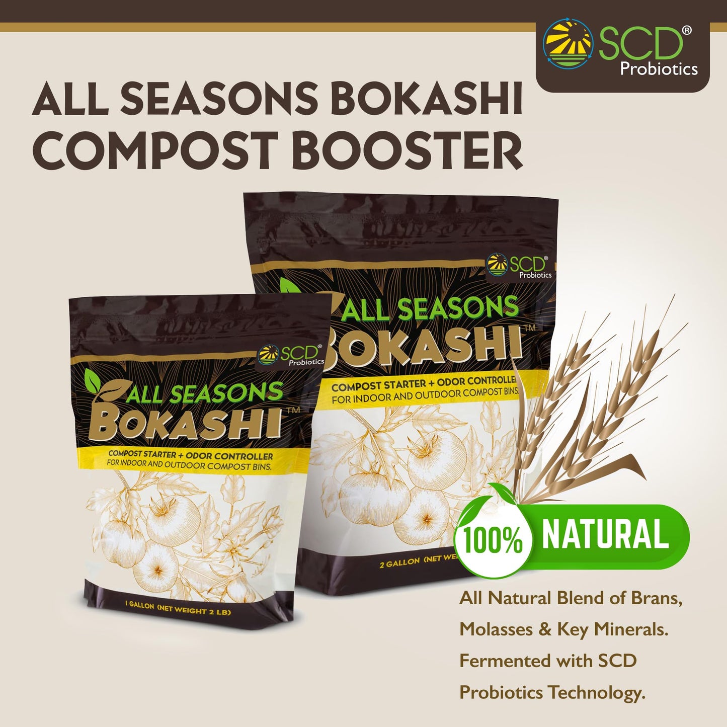 All Seasons Bokashi 5.5 lb Compost Starter - Dry Bokashi Bran for Kitchen Compost Bin, Composts Food, Garden and Pet Waste, Controls Bad Odors by SCD Probiotics