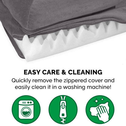 Furhaven Orthopedic Dog Bed for Large Dogs w/ Removable Bolsters & Washable Cover, For Dogs Up to 95 lbs - Plush & Velvet L Shaped Chaise - Platinum Gray, Jumbo/XL