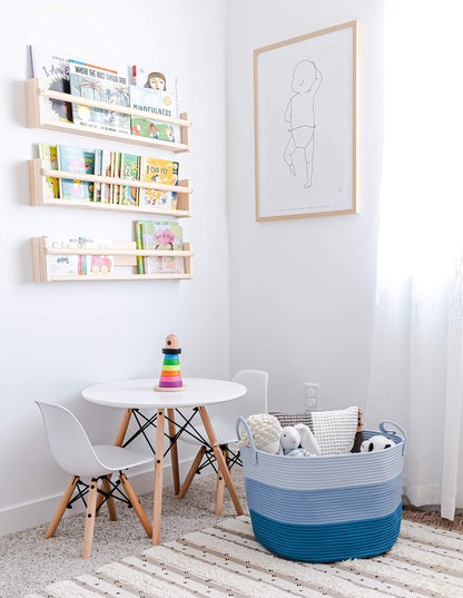 OrganiHaus Toy Storage Basket for Kids, Large Cotton Rope Organizer Bin for Nursery, Toy Box, Blanket Holder, Baby Hamper for Living Room, Soft & Washable, 20x13 inches - Blue