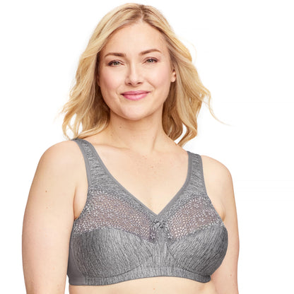 Glamorise Full Figure Plus Size MagicLift Moisture Control Bra Wirefree #1064 Gray Heather