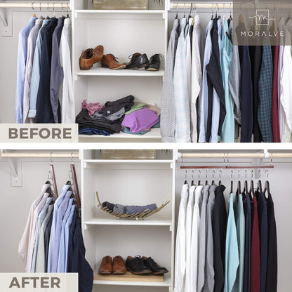 MORALVE Space Saving Hangers for Closet – 4 Pack European Beechwood 6-Tier Shirt Organizer with 360° Swivel Hook – Collapsible Clothes Hanger for Closet Organization (Hangers Not Included)
