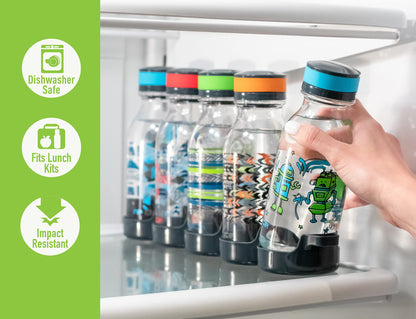 Reduce WaterWeek Reusable Water Bottle Set, 20oz – Plastic Reusable Water Bottle Set of 5, Plus Fridge Tray – BPA-Free, Leak Proof Twist Off Cap – Bliss