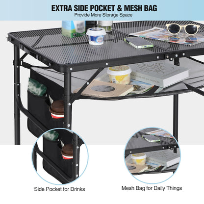 RedSwing Folding Grill Table,Aluminum Portable Grill Stand Table for Outdoor Camping Picnic BBQ Lightweight, Adjustable Height, 36''x24''x16/28'', Black
